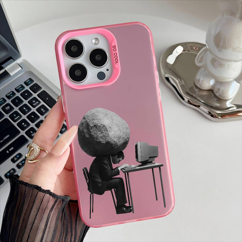 Pressure People Phone Case For iPhone 16 15 14 13 12 17 Pro Max Plus Multicolor Matte Silver-Plated Protective