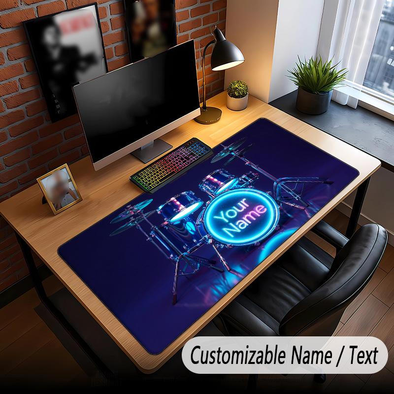 Music Drums Theme Custom Mouse Pad Personalized With Name Text Customized Desk Mat For Office Home Decor