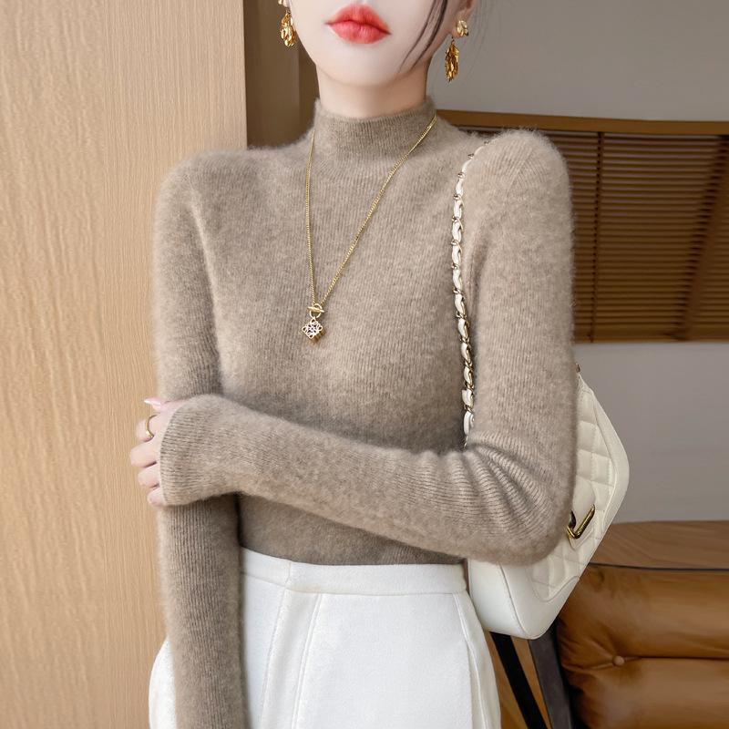 DAFIFY Damenmode, lässig, Herbst/Winter, einfarbig, mit langem Ärmel, halber Rollkragenpullover