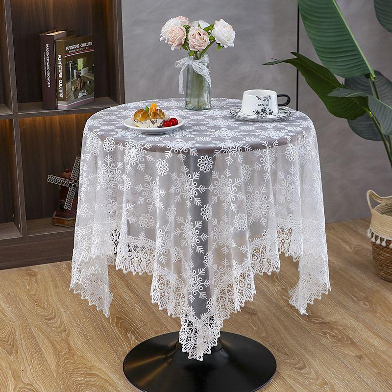 Elegante weiße Tischdecke aus Spitze im französischen Stil mit Blumenmuster - Polyester, rechteckig, handgefertigtes Webdesign für romantische Tischdekoration, Hochzeit