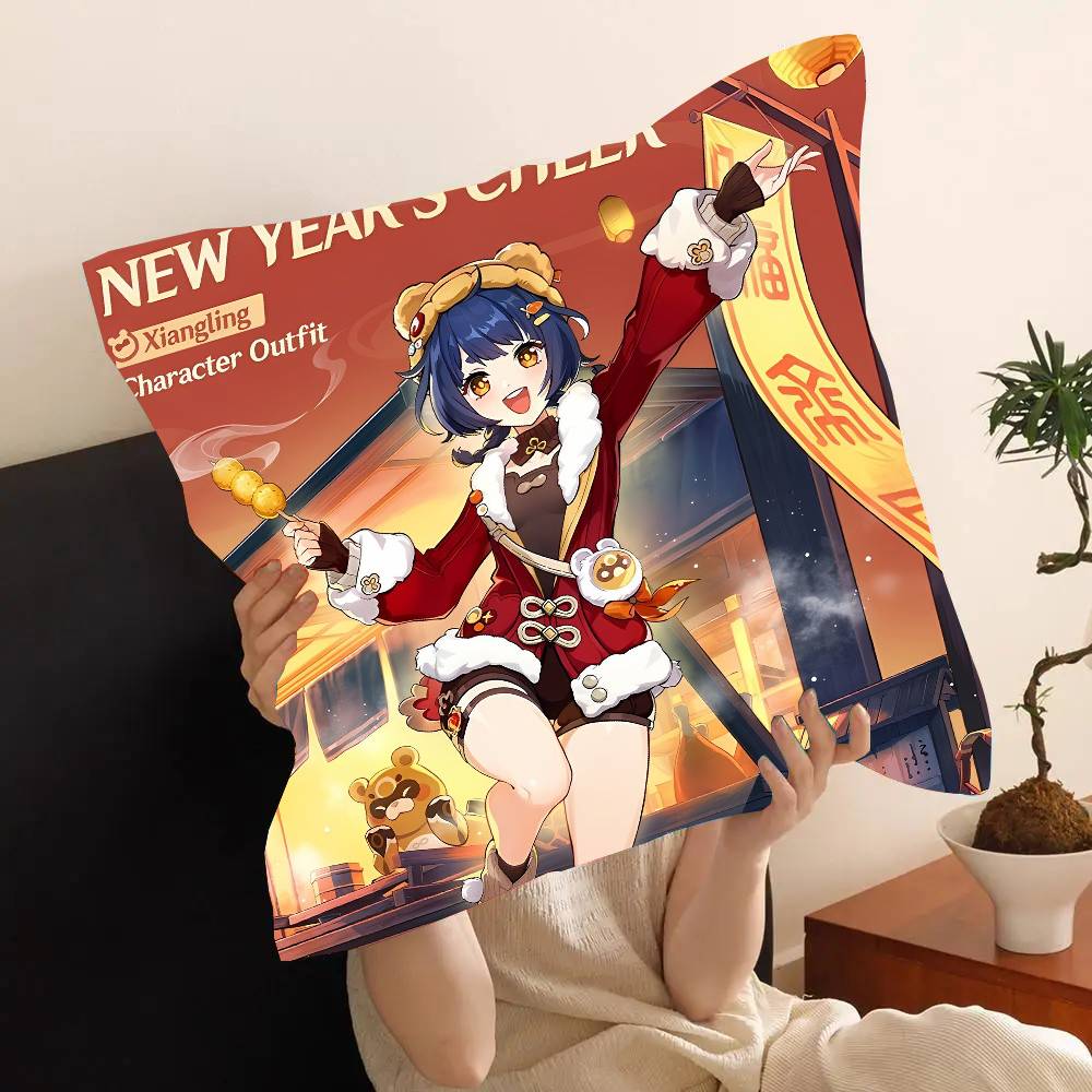 Mao Xiangling Anime Genshin I-Impact Game Pillow Case Fashion Square Pillowcase Bedroom Sofa Room Ins Decoration Leisure