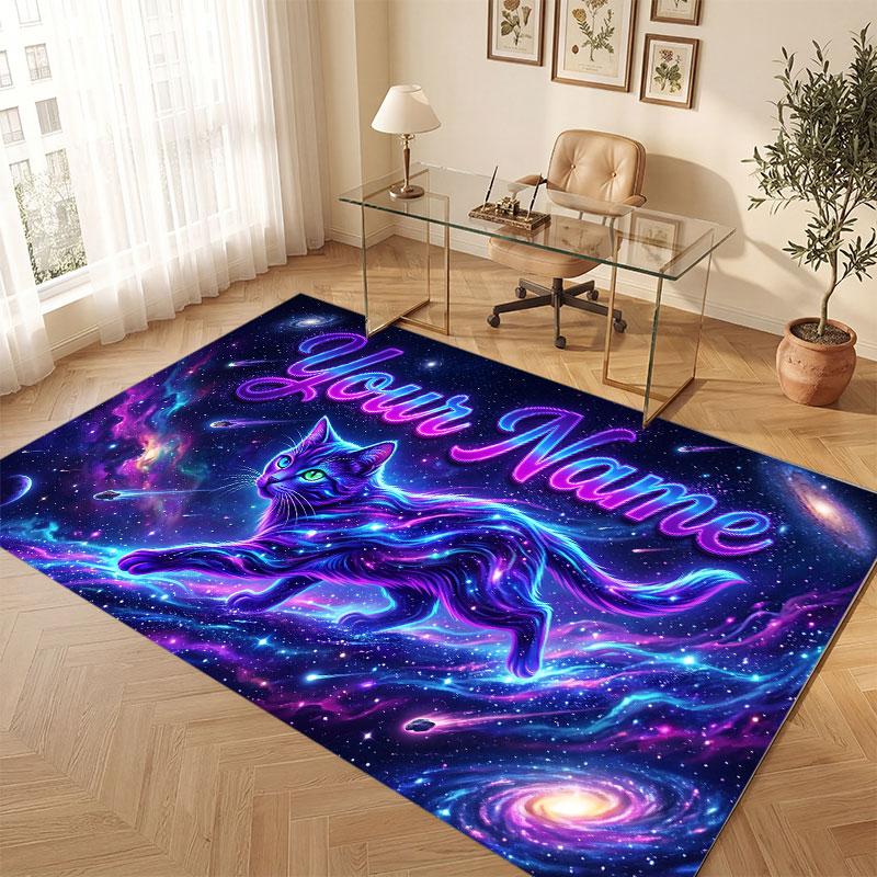 Cat Theme Crystal Velvet Floor Rug Personalized Custom Name Text Warm Carpet Home Decoration