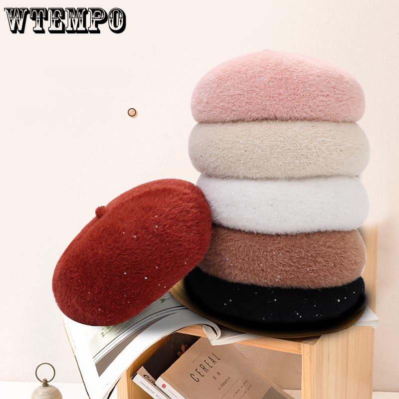 

Autumn and Winter Children s Girls Korean Version Beret Solid Color Warm Artistic Artist Hat One size рожевий