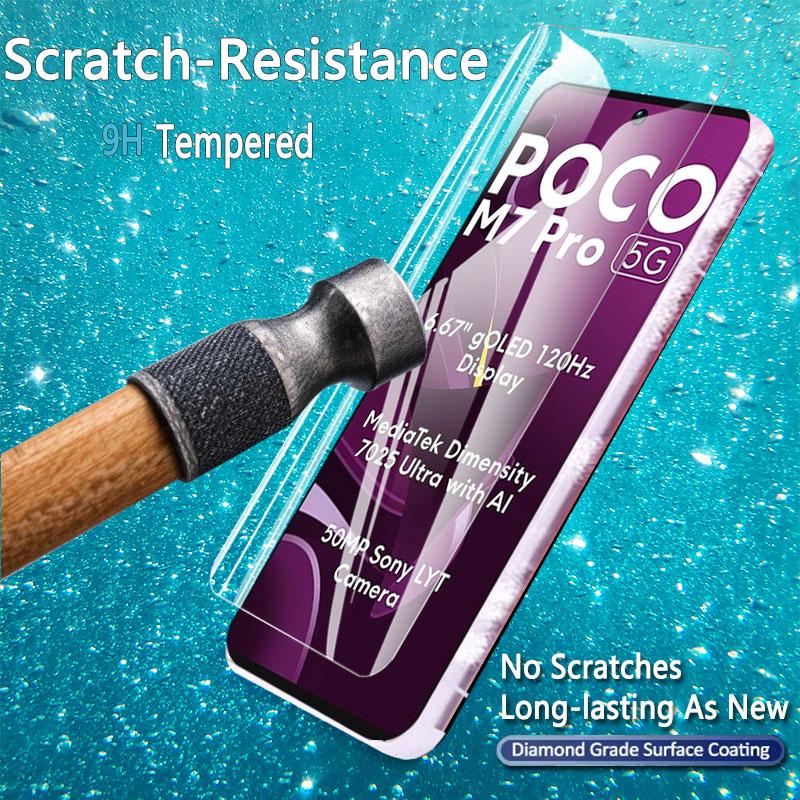 4 Pçs Protetor De Tela Para Xiaomi Poco M7 Pro 5g Vidro Temperado Cristal Hd Alto Alumínio Anti Risco Caso Amigável Impressão Digital