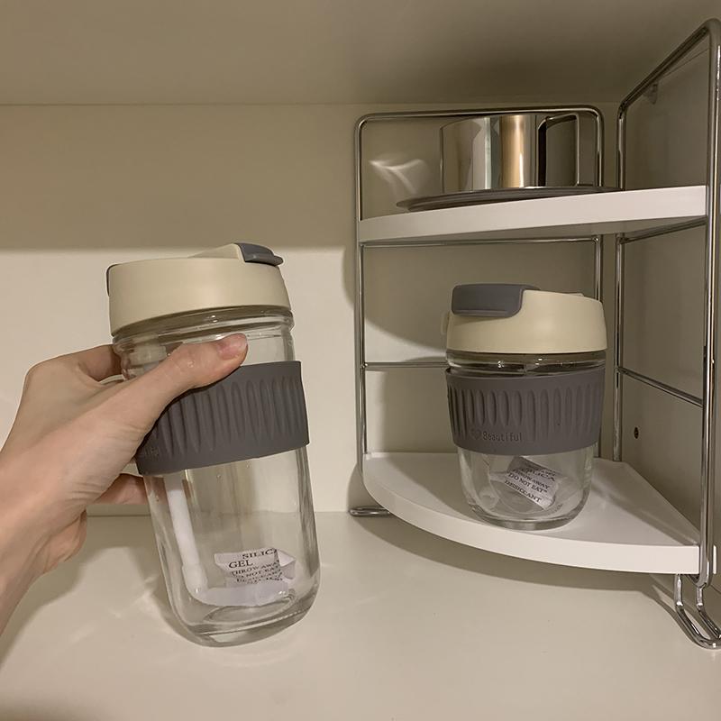 Korean Glass Water Bottle ins Portable Glass Cup With Lid Straw For Coffee Milk Tea Juice Anti-scalding School Drink Bottle Gift