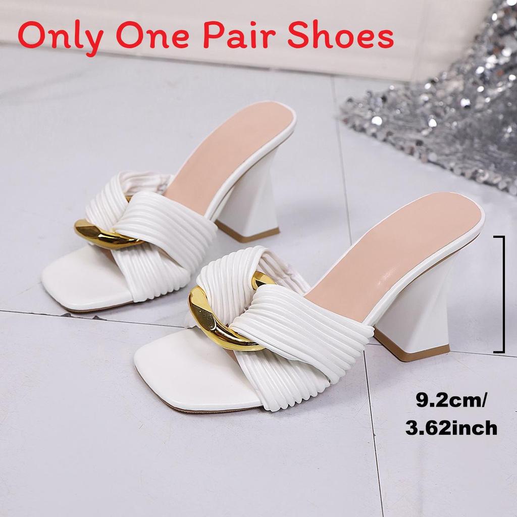 Style Square Toe High Heels With Metal Buckle For Summer Fashion Women