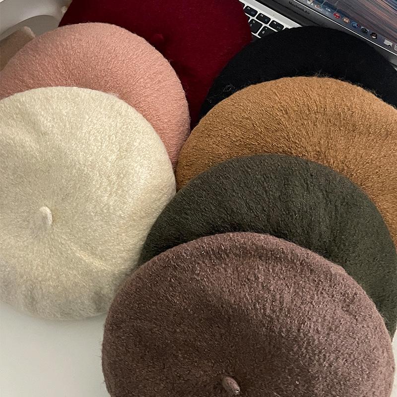High-grade Wool Pu Soft Leather Splicing Newsboy Hat British Versatile Retro Octagonal Hat Versatile Painter Hat