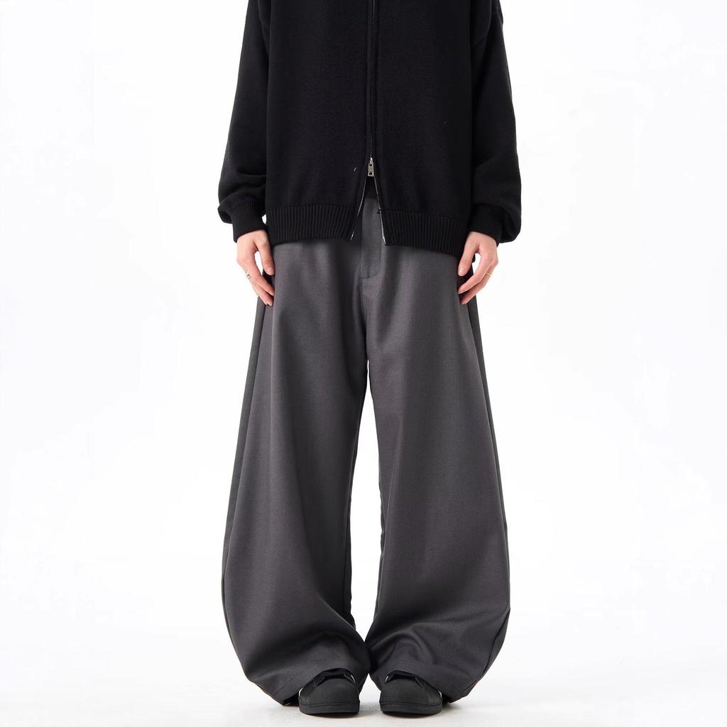Unisex Retro Black Scimitar Wide-Leg Casual Pants for Spring & Autumn