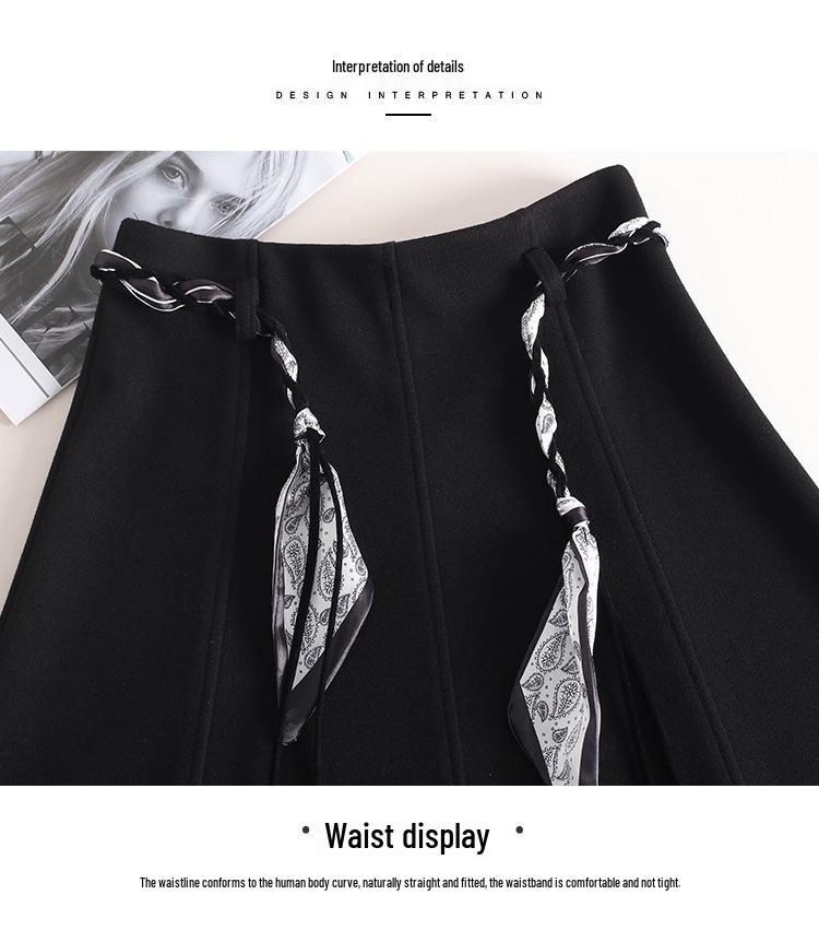 Winter 2025 High-Waisted A-Line Wool Skirt with Thick Hem - Mid-Length Slimming Casual Design