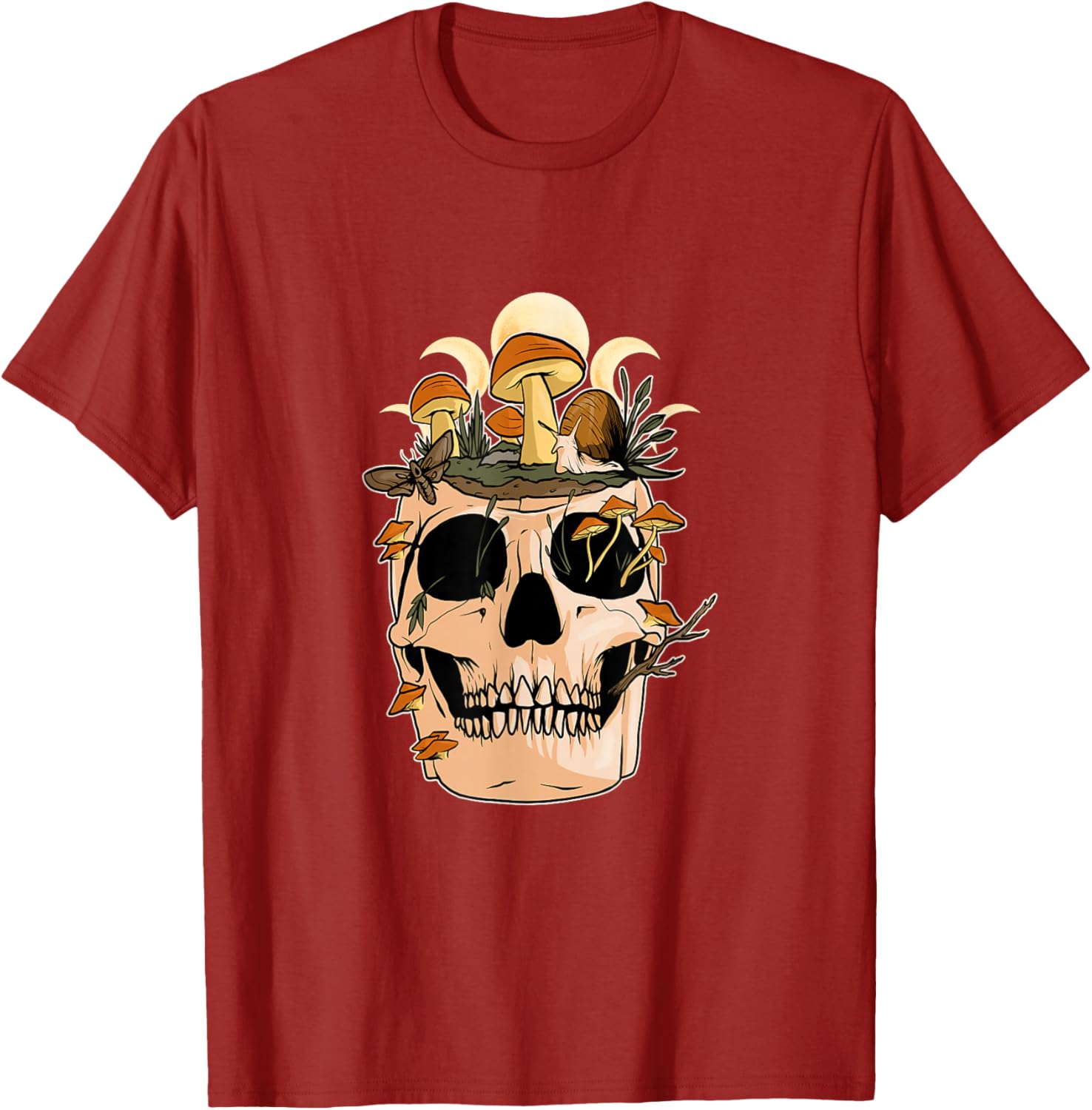 Mushroom Skull Graphic Tee Cottagecore Aesthetic Fungi Print Short Sleeve Casual T-Shirt Trip S