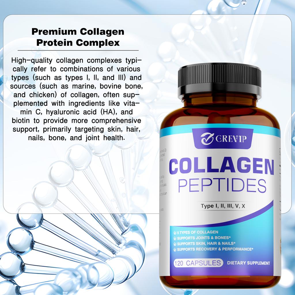 Premium Collagen Capsules, Various Types of Hydrolyzed Collagen Supplements, for Skin Care and Joint Health.
