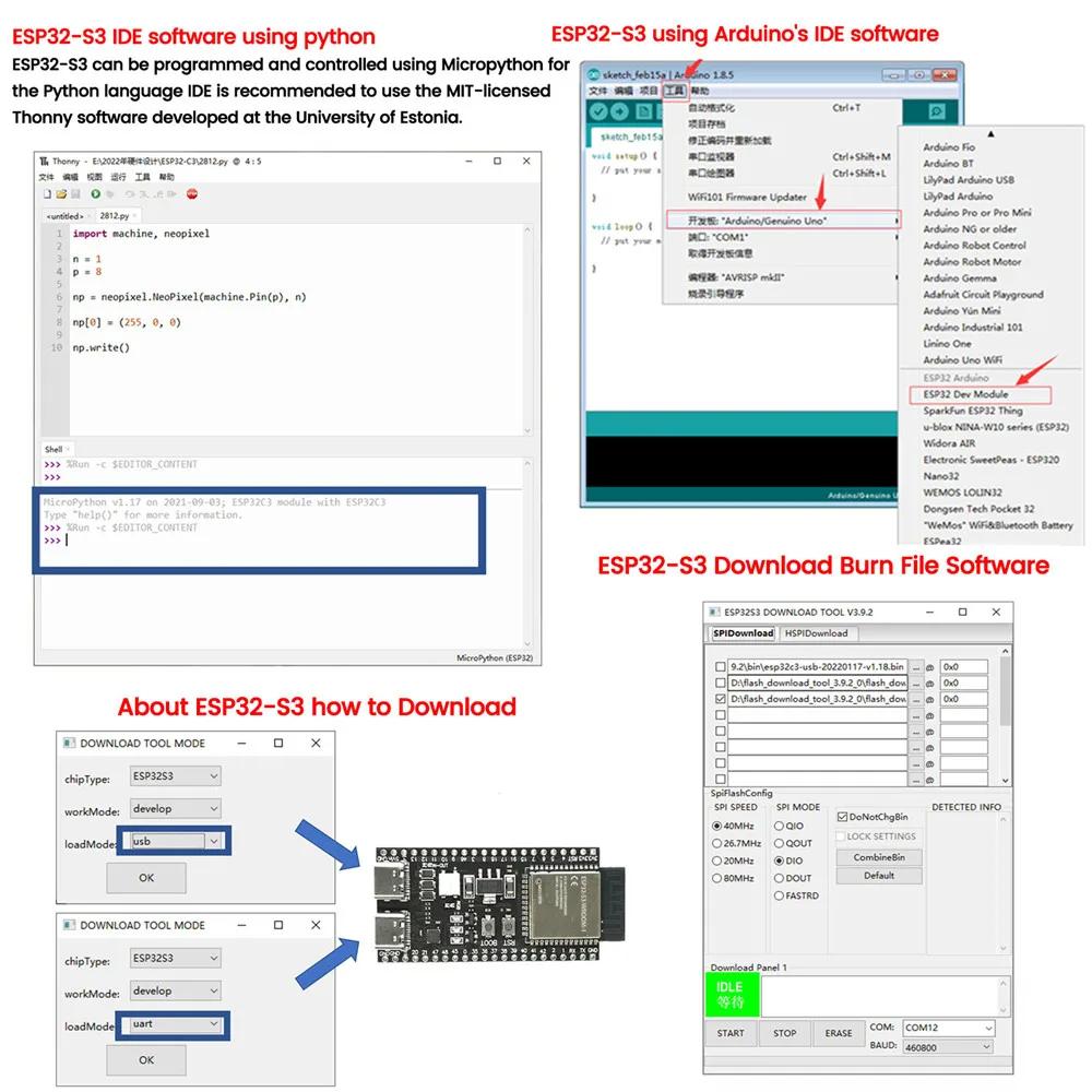 ESP32-S3 Wifi BT Modul Entwicklungsboard für Arduino IDE ESP32-S3-WROOM1 N16R8 N8R2 44Pin Typ-C 16MB Flash 8M PSRAM ESP32 S3