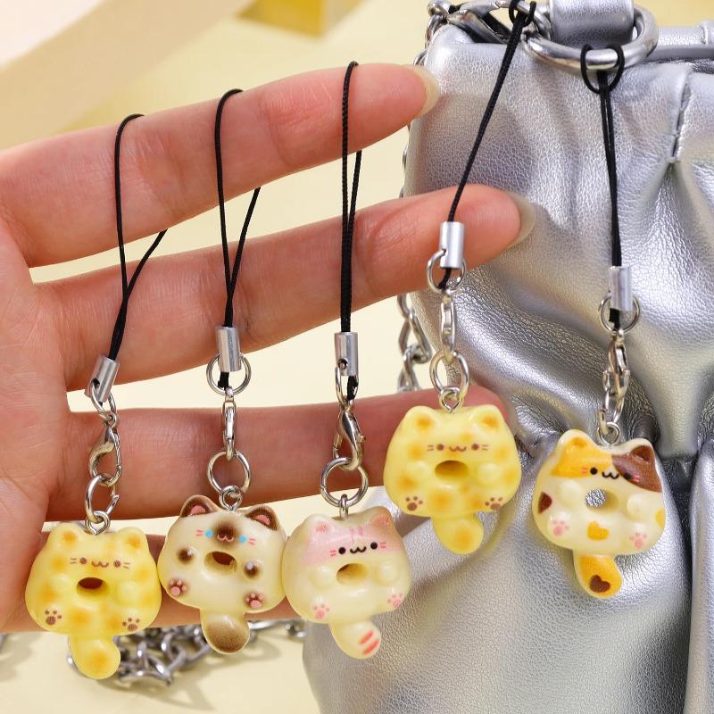 Cute Cartoon Cat Cookie Phone Charm Strap Soft Kitty Phone Lanyard Strap Key Chains Bag Pendant Decoration Handmade Gift