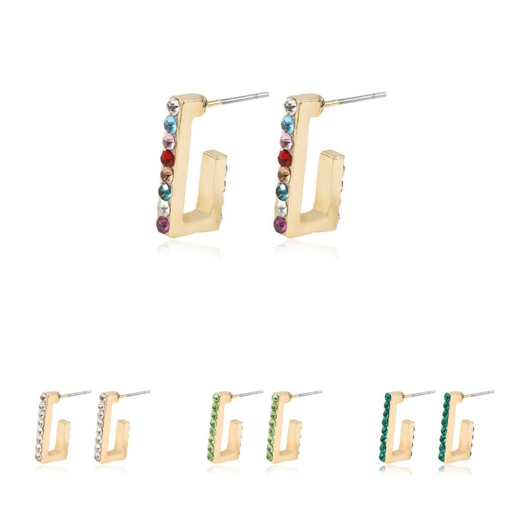 Glamorous Rhinestone U-shape Earrings In Multiple Colors Alloy Studs For Ladies