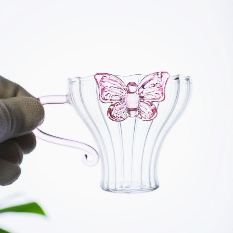 Three-dimensional Butterfly Cup&saucer Simple Glass Cup Creative Handmade Coffee Cup Dish Set Afternoon Tea Cup Plates Gifts