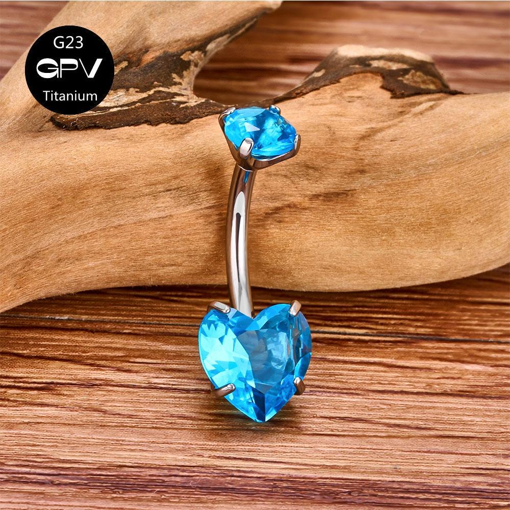 G23 Clou de nombril avec zircon en forme de cœur Titane de qualité implantaire Mode Classique Femmes Piercing Zircon Anneau de nombril