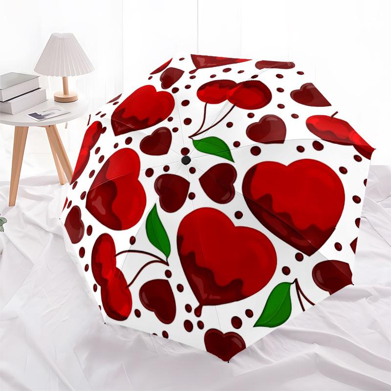 1pc Cherries Hearts Automatic Open/Close Umbrella - Compact Travel Umbrella, Gift for Birthday, Holiday yy260106038