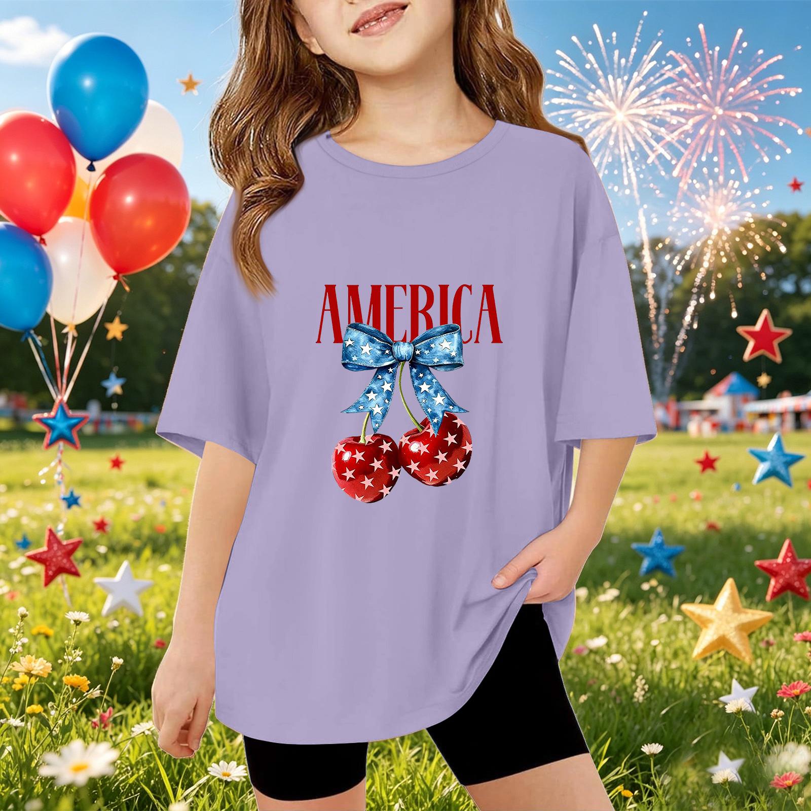 

Kids Short Sleeve T Shirt Independence Day Print Top America Graphic Tee Casual Summer Wear for Boys and Girls 110 фіолетовий