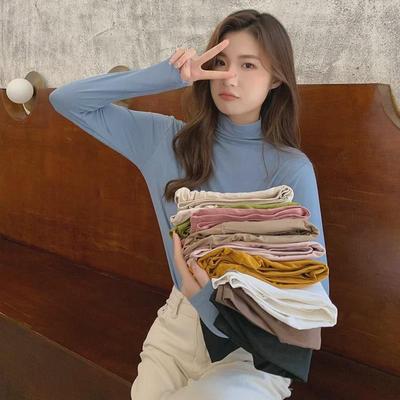 Women's Black Milk Silk Long Sleeve Half Turtleneck T-Shirt with Plus Velvet, All-Season, 2025 New Style
