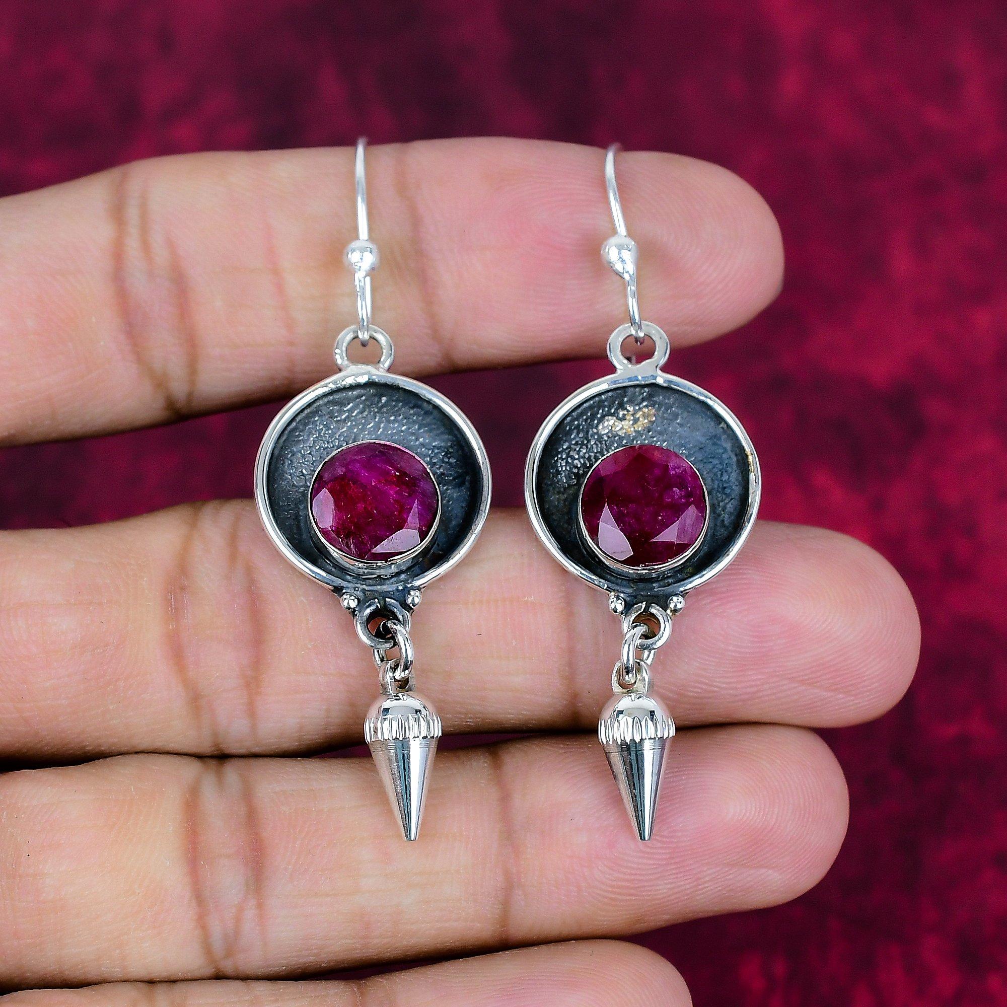 

Рубиновые серьги, драгоценные камни, серьги ручной работы из цельного серебра 925 пробы, ювелирные изделия последнего дизайна 2.36 Inches красный