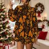 Women's 3D Paisley Pattern Print Mock Neck Long Sleeve Dress, Raglan Sleeve Fake Two Piece Mini Dress