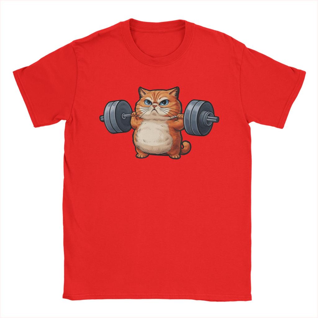 Cat Weightlifting T Shirts Men Cotton Awesome TShirt Crewneck Tees Short Sleeve Clothes Original
