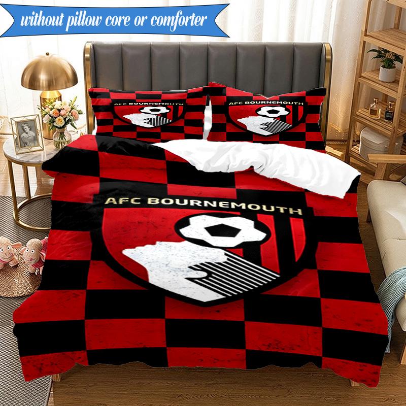 3PCS Afc Crest Bournemouth Printed Soft Bedding Set,Including 1pc Duvet Cover And 2pcs Pillowcases Perfect for Bedroom, Dormitory, Fan gift