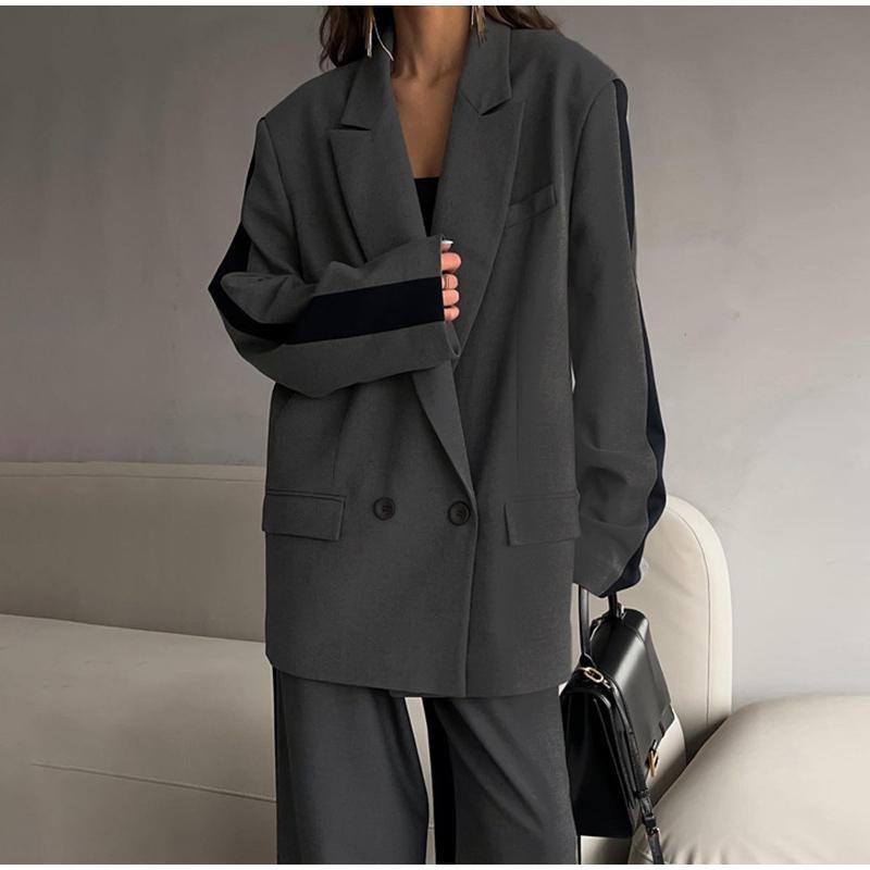 Trajes elegantes de 2 piezas para mujer, con botones en la solapa y bolsillos, chaqueta de manga larga, pantalones rectos de cintura alta, conjuntos para dama, primavera otoño 2025, atuendo para oficina para dama