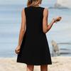 Women's Fashion Color Summer Sleeveless V-neck Vest Pocket Casual Loose Dress