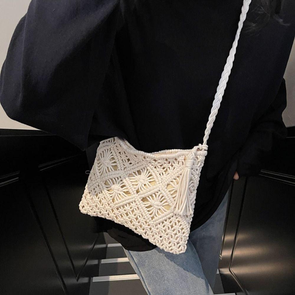 Korean Style Crochet Crossbody Bag Ethnic Style Ladies Underarm Bag  Office Worker