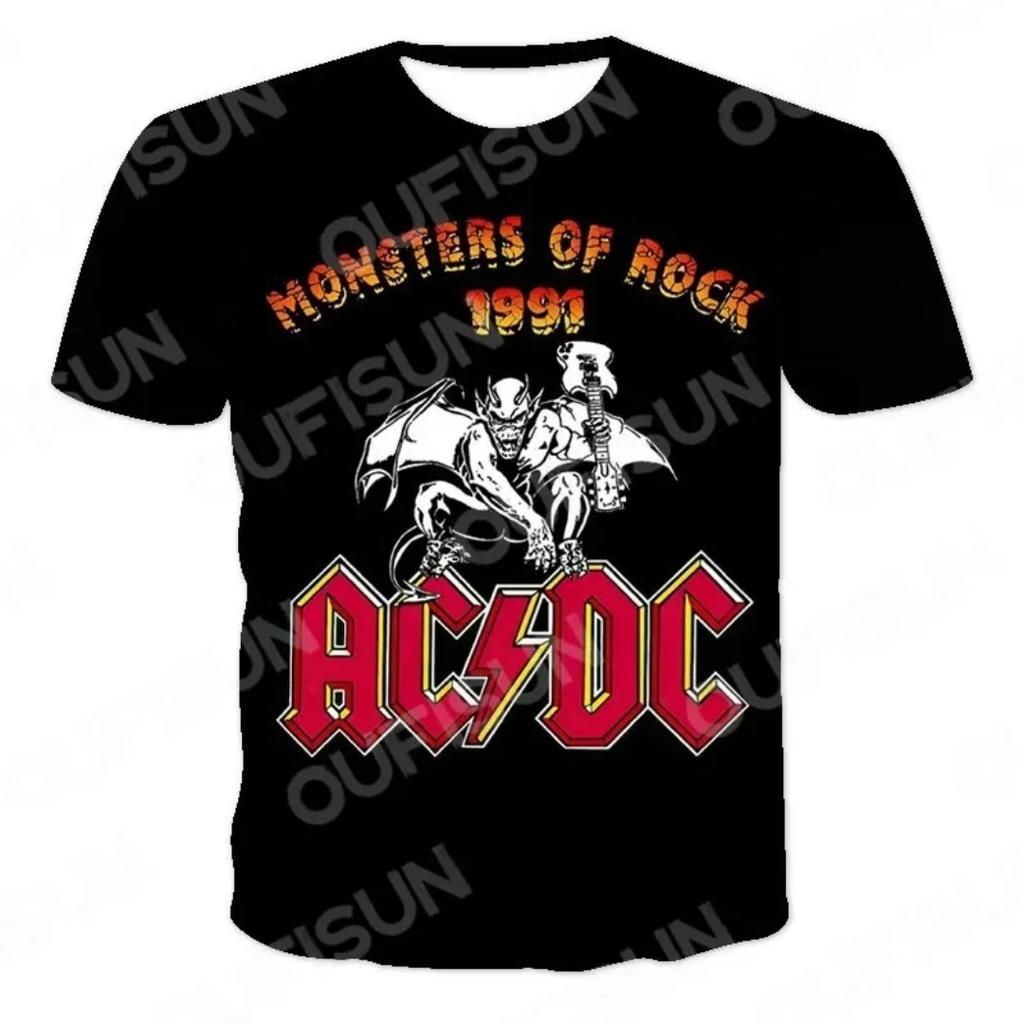 Herr- och dam-t-shirts med rund hals och korta ärmar, AC DC 3D-tryckta skjortor, Pop Rock, Street Casual Toppar, Ny Sommarmode