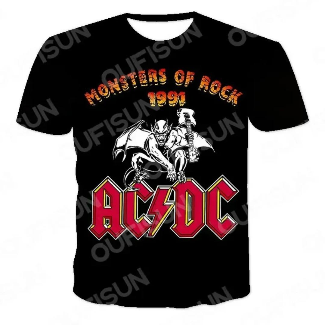 

Мужские и женские футболки с круглым вырезом и короткими рукавами, футболки с 3D-принтом AC DC, поп-рок, уличные повседневные топы, новая летняя мода L