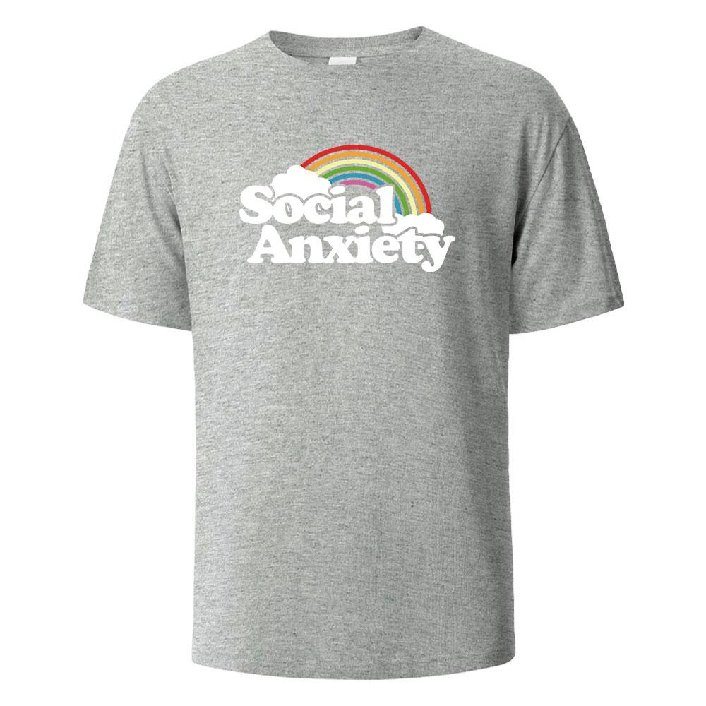 Social Anxiety Printing Mens Tshirt Casual Breathable Tees 100Cotton Funny Tops Street Oversized TShirts For Men Women Oneck