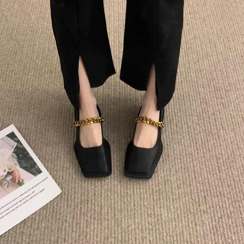 Wind is not tired loafers metal chain casual French design feet soft sole Mary Jane small leather shoes
