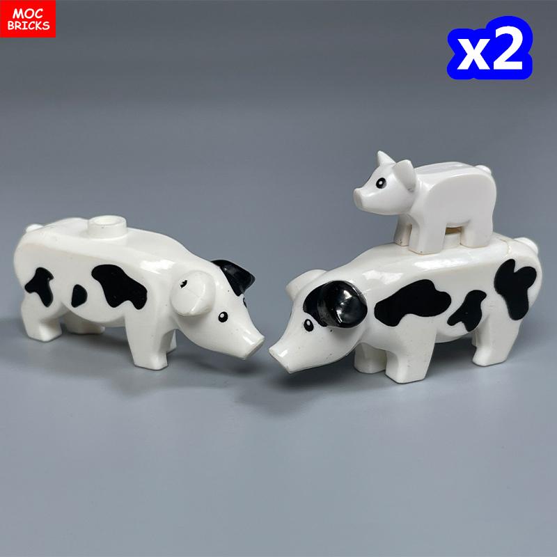 Non-Toxic Moc Bricks City Animal Little Pink Pig Zoo Farm Model Accessories Particles Assembled Educational Kids Toys