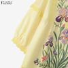 ZANZEA Women Lace Splice Round Neck Floral Print Casual 3/4 Sleeve Blouse