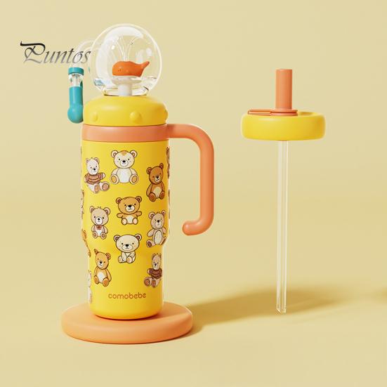 Leak-resistant Toddler Cup Whale Fountain Tumbler 710ml Stainless Steel Drinking with Fun Effect Leak-Proof Spill-Proof Straw for Kids Adults