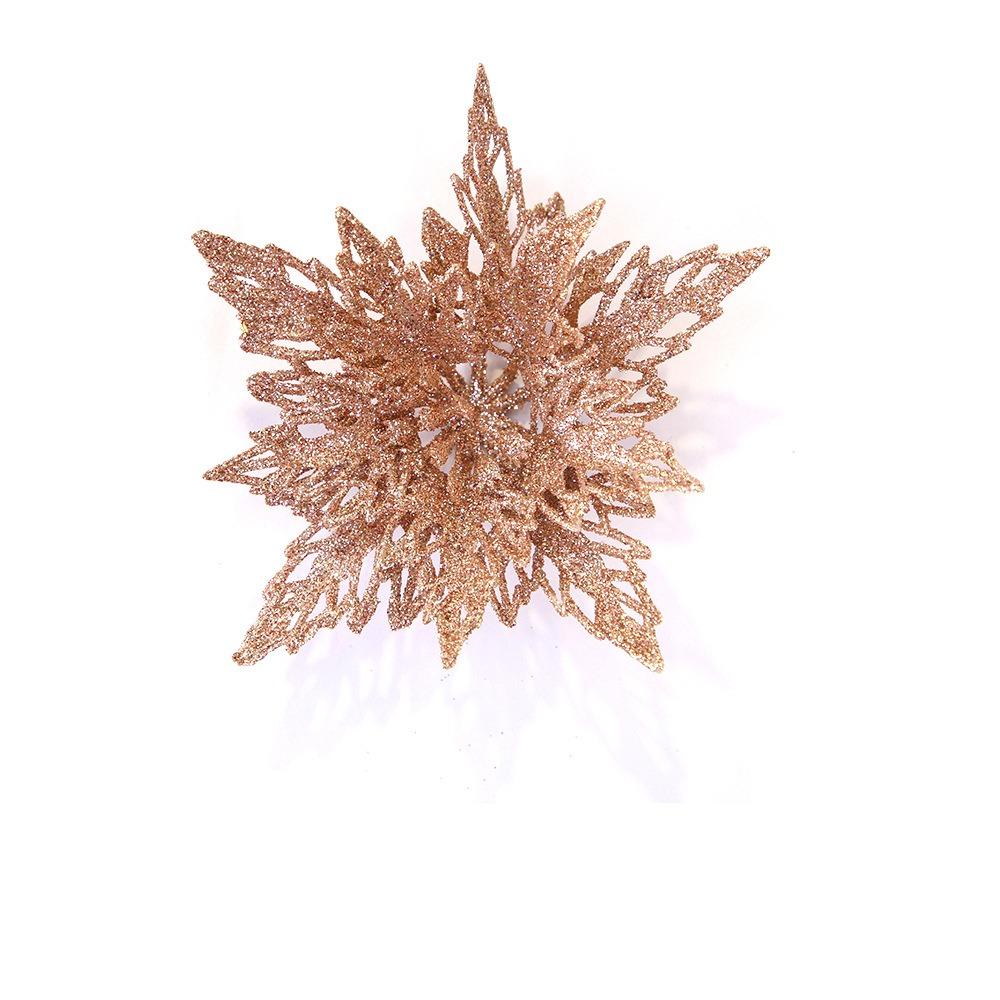 

13cm Christmas Glitter Flower Head Sequins Realistic Artificial Poinsettia Flower Handmade Simulation Christmas Tree Decorations рожевий колір золота