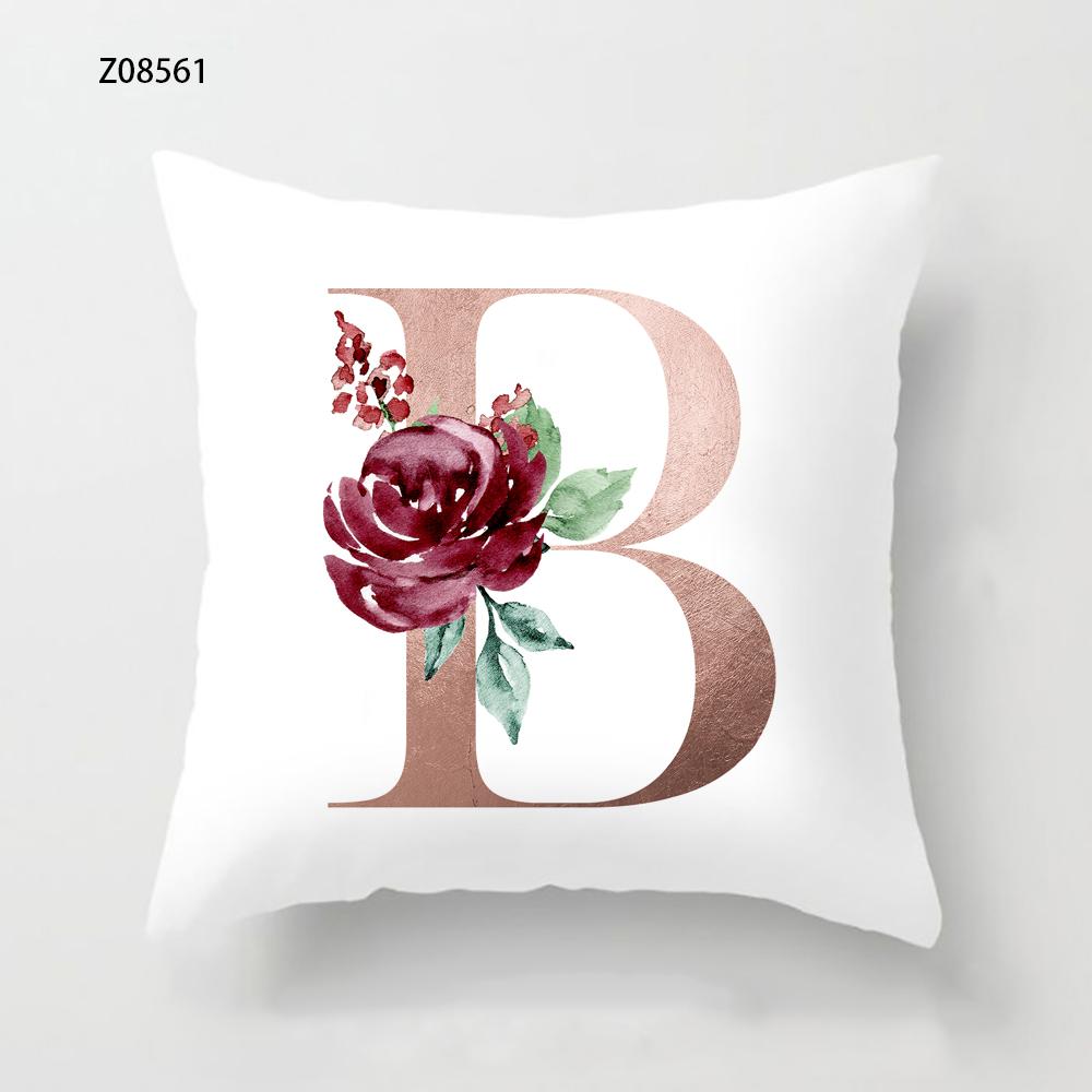 Pink Initials A B C Pillowcase Alphabet Flowers Home Sofa Decor Cushion Cover Living Room Bedroom Bed Decorative Pillow Cover