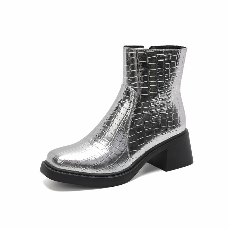Fashion Gold Silver Women Chelsea Boots High-Top Size Zipper Round Toe Booties Platform High Heels Luxury Trendy Banquet Party Dress