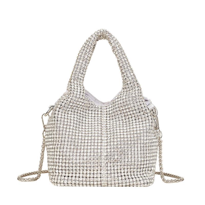 

2025 New Fashionable Women s Evening Bag With Embroidered Chain And Rhinestones Handbag Shoulder Crossbody Bucket Bag белый