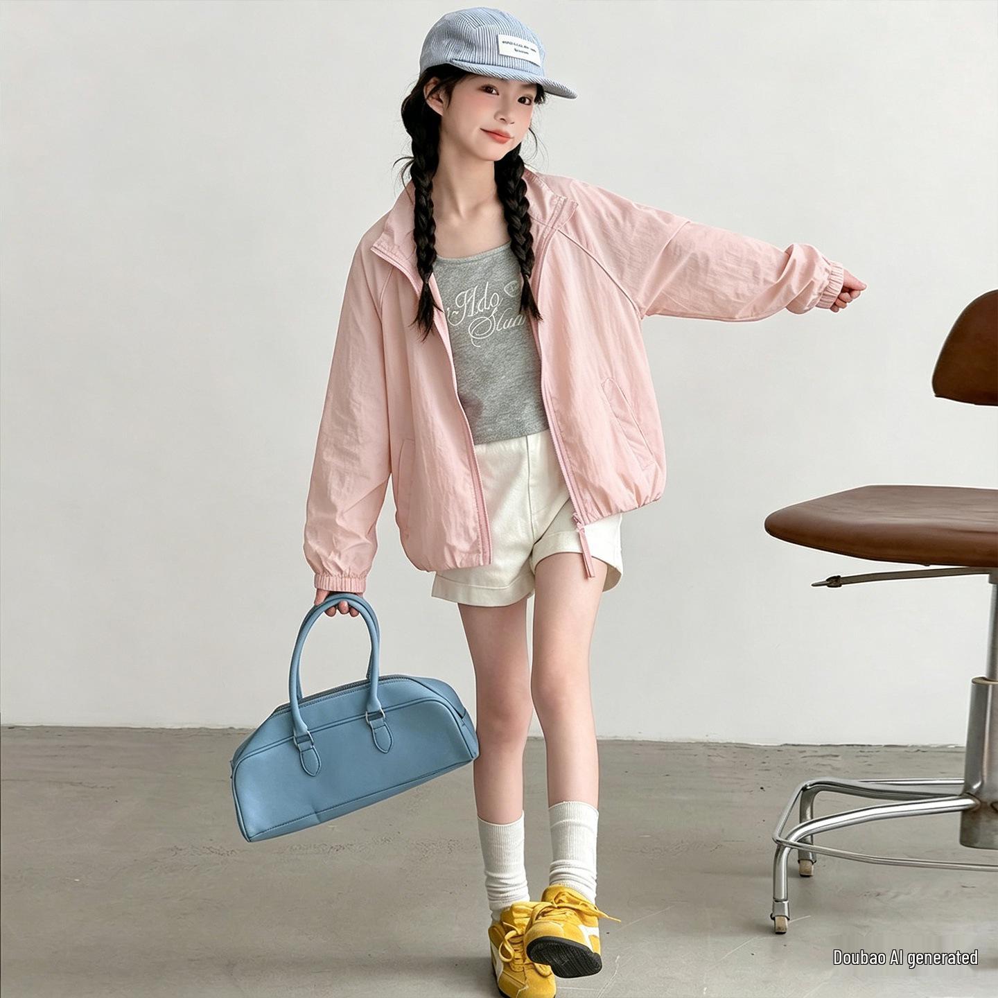 Girls Lightweight Double-Layer Sun Protection Jacket - Summer 2026 Edition 110 розовый