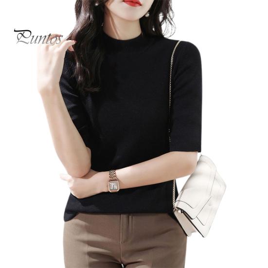 

Женский свитер с высоким воротником и коротким рукавом, вязаные топы, однотонные, облегающие, свитера, одежда для поездок на работу и улицы M чёрный