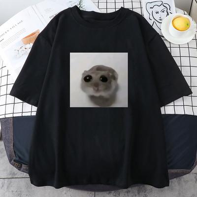 Droevige Hamster T-shirt Grappige Cartoon Grafische Bedrukking T-shirt Katoen Korte Mouw Dames T-shirts Zomer Zachte O-hals T-shirts Top Meisjes