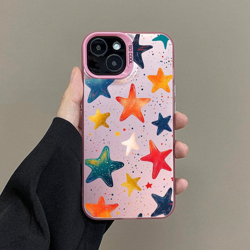 Five-pointed Star Printed Laser Phone Case For iPhone 16 15 14 Pro Max Plus 13 12 Mini 11 Pro Max Shockproof Protective Covers