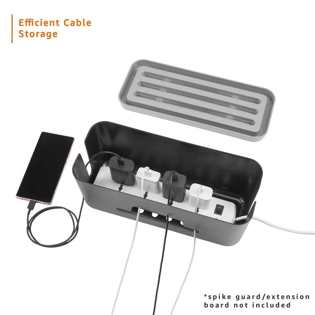 Kabelmanagementbox mit Handyhalterung - Steckdosenleiste, Kabel, Drähte | Überspannungsschutz Abdeckung Organizer für Zuhause, Büro (Schwarz)
