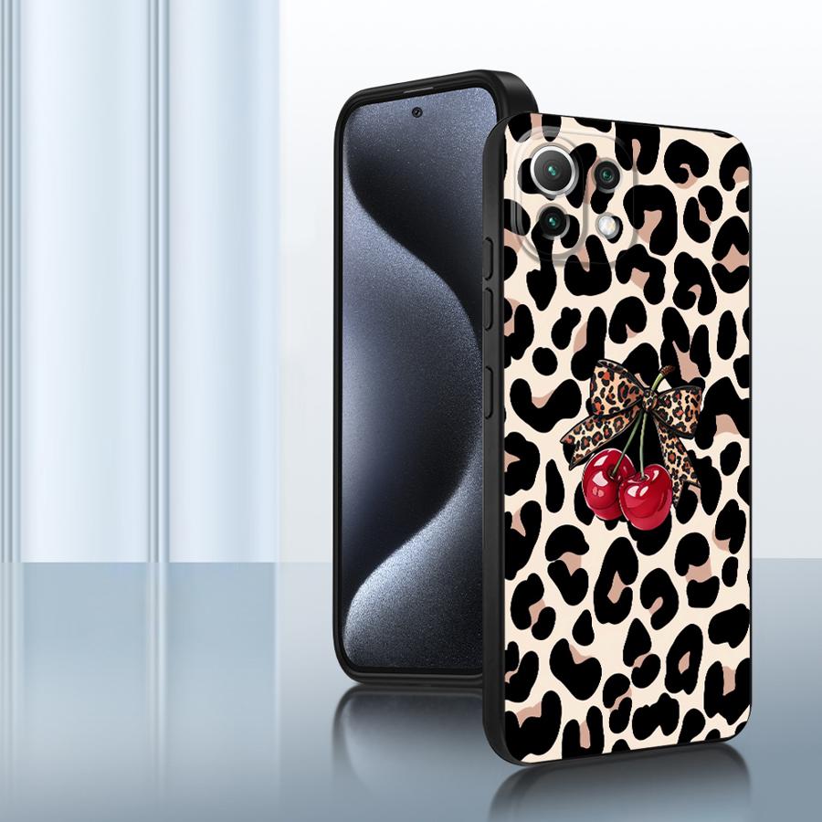 Funda Phone Cover Case for Xiaomi Mi 14 10T 13 Lite 15 Pro 11T 12T Pro 12X 12 11 Leopard Cherry