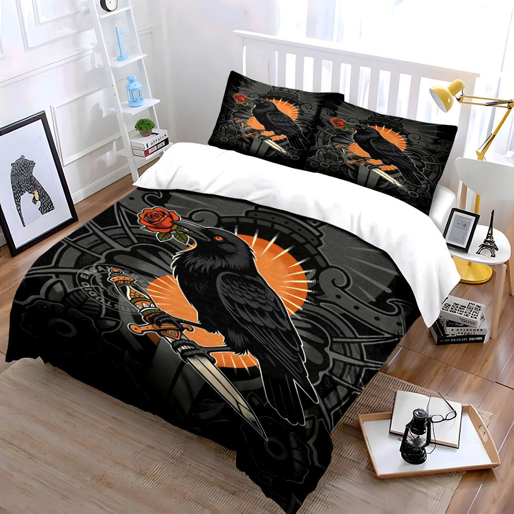 Black bird, rose, sword. Bedding sets Duvet cover sets Duvet covers Pillowcases(1 * Duvet Cover 2 * Pillowcases without duvet insert)