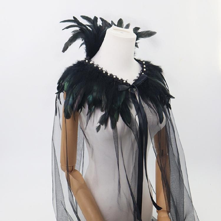 Breathable Mesh Feather Cloak Long Design Halloween Accessory Role Play Party For Fantasy Cosplay Costume Event