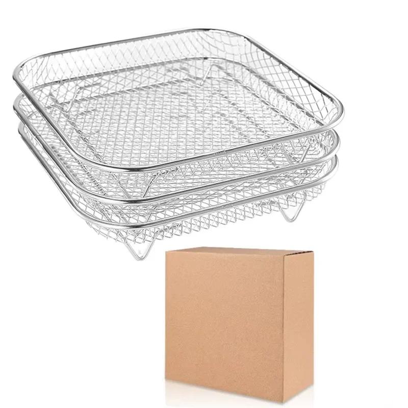 3pcs stainless steel air fryer rack, stackable food dehydration tool, can cook multiple types of food at once